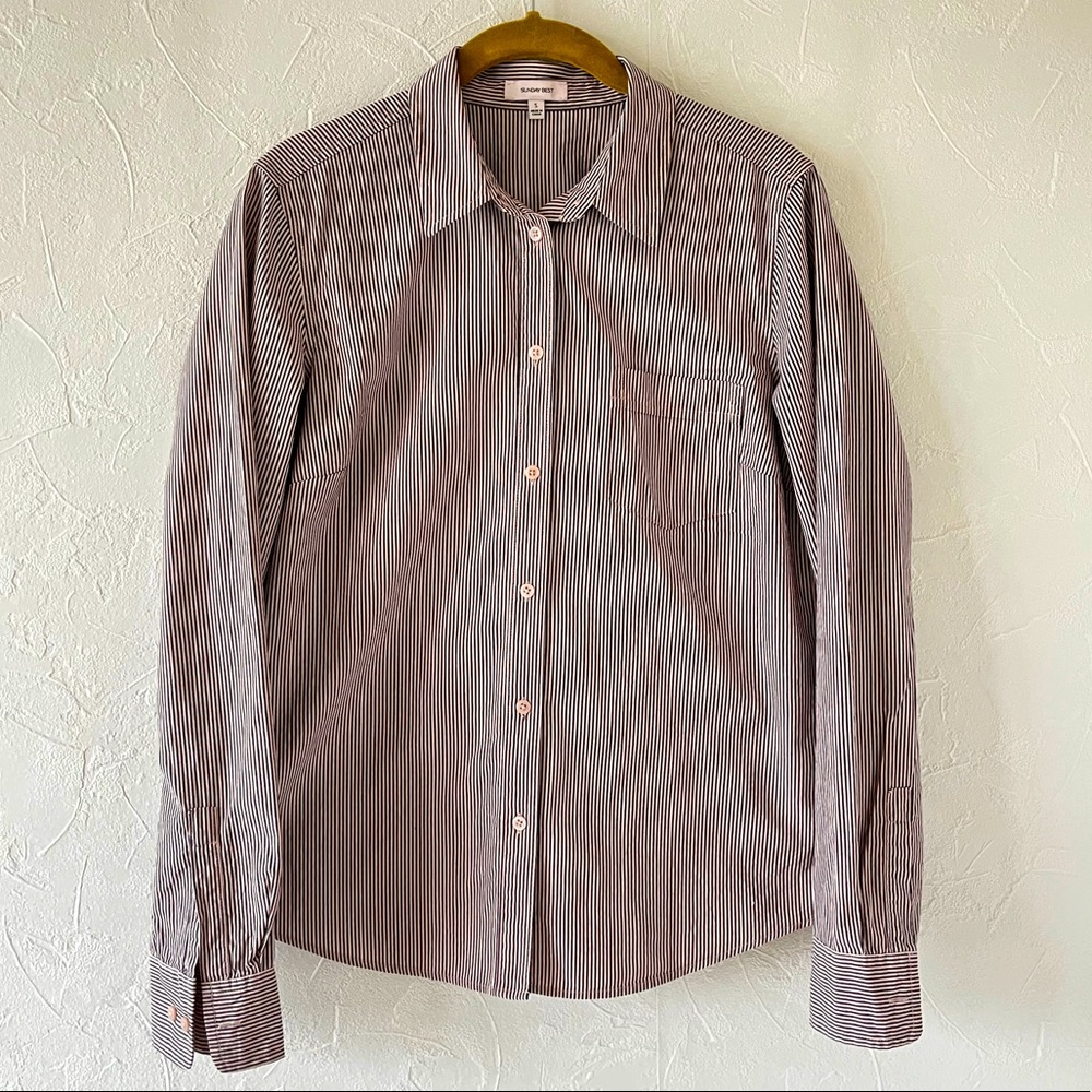Aritzia Sunday best black pink pinstripe button up blouse top size small
